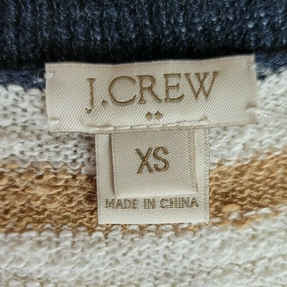 J Crew Womens Size XS Blue White Brown Linen Blend Knit Casual Blouse Shirt - Picture 4 of 4
